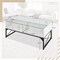 Rectangle LED Coffee Table with Split Faux Marble Glass Top and 4 Storage Cubes for Living Room